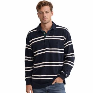 State of Art Striped Rugby Shirt Mens Sz XL Navy VTG 90s Longsleeve Ivy League